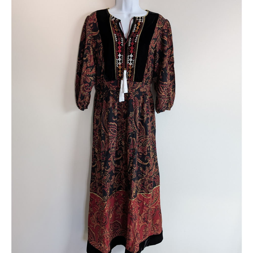 Soft Surroundings Maxi Dress Womens Small Quinn Dark Cottage Boho Velvet Whimsi